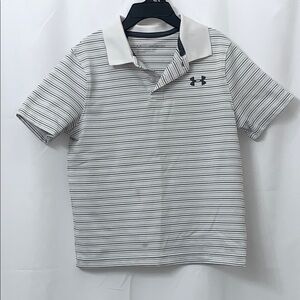 Boys Under Armour Loose Fit Striped Polo Size YXS EUC